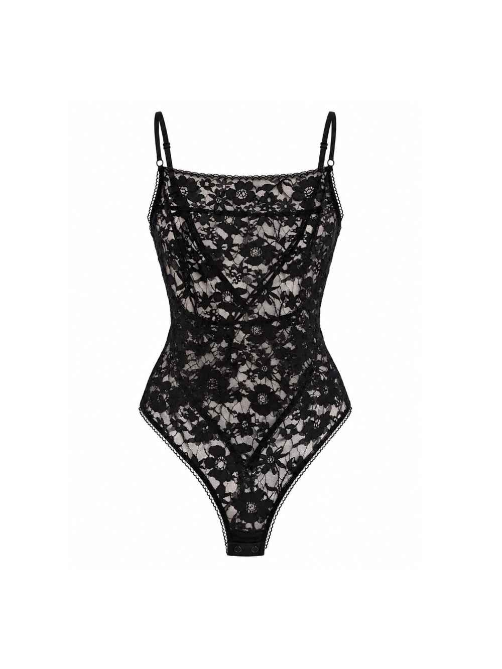 Sheer Floral Lace High-Leg Bodysuit | Snap Bottom | XS-S